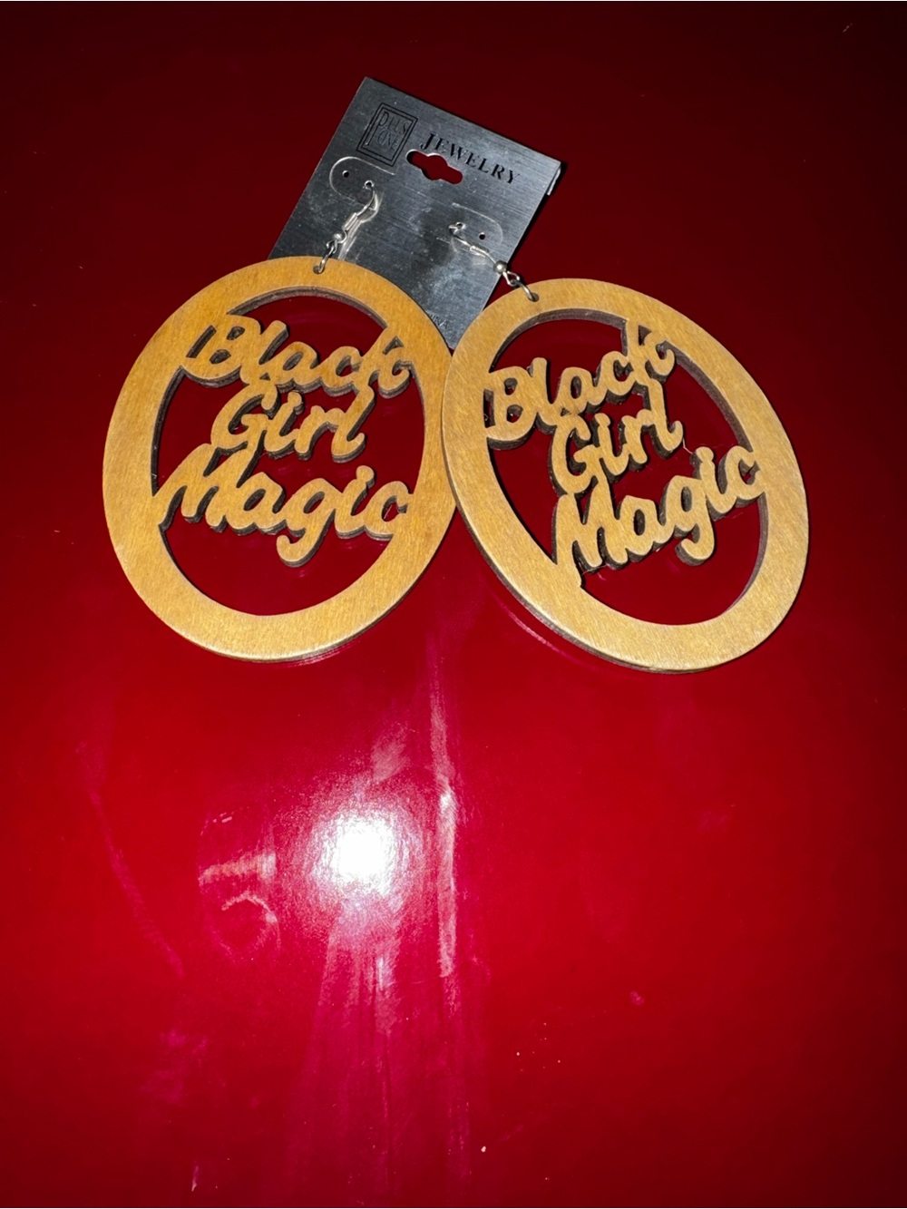 Black Girl Magic Wooden Hoop Earrings - Unbranded